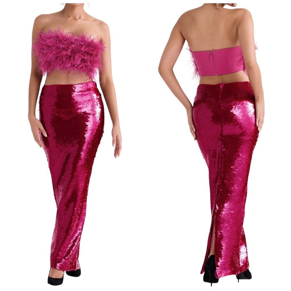 House of CB Alexis Hot Pink Sequin Maxi Skirt Small NWT